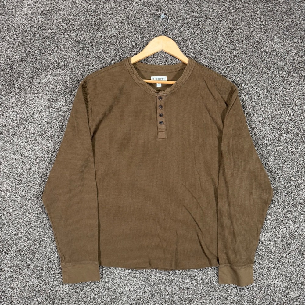 Tecovas Waffle Knit Henley Shirt Mens XL Brown Pima Cotton Thermal Western